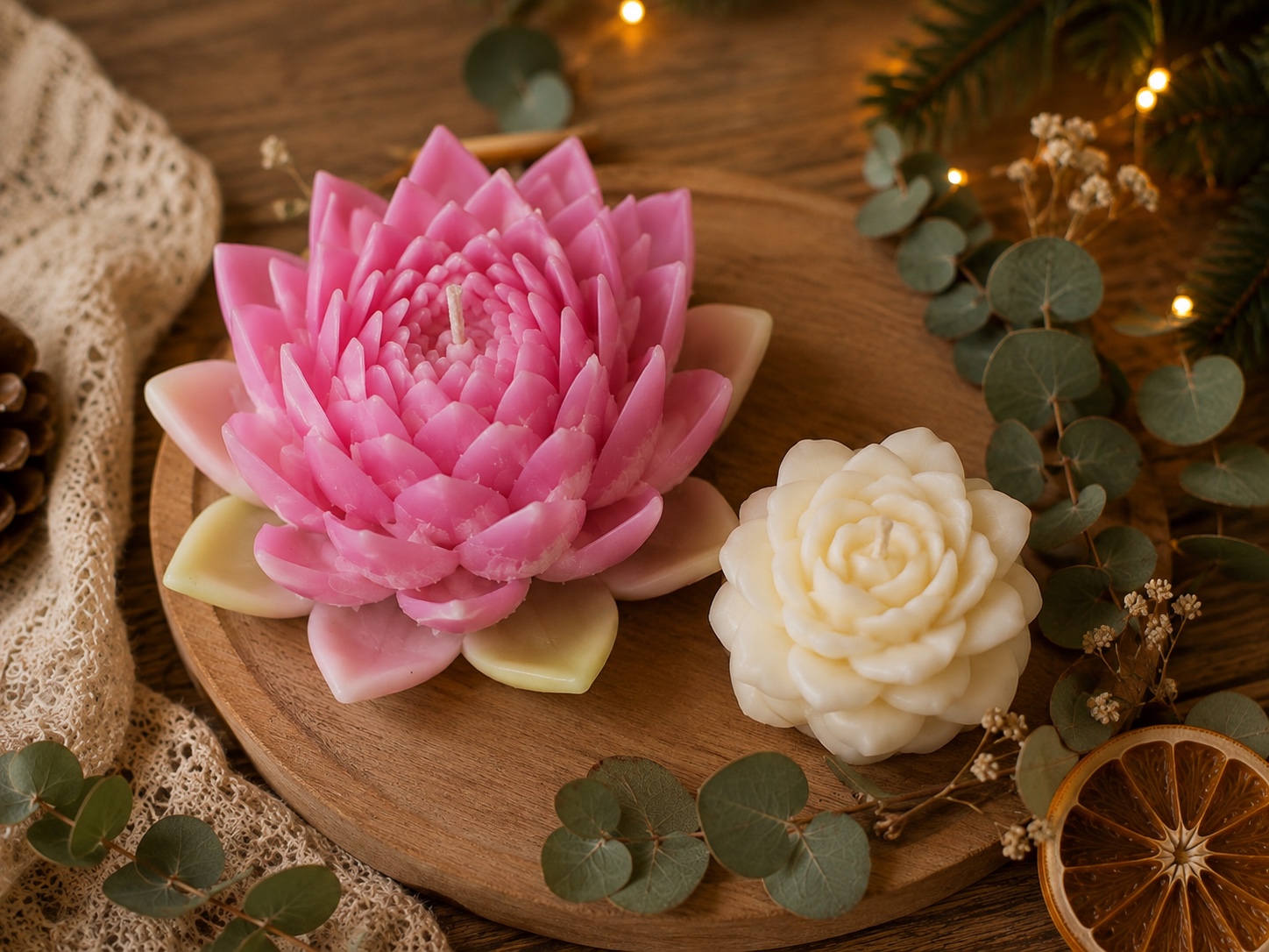 Handmade floral beeswax candles