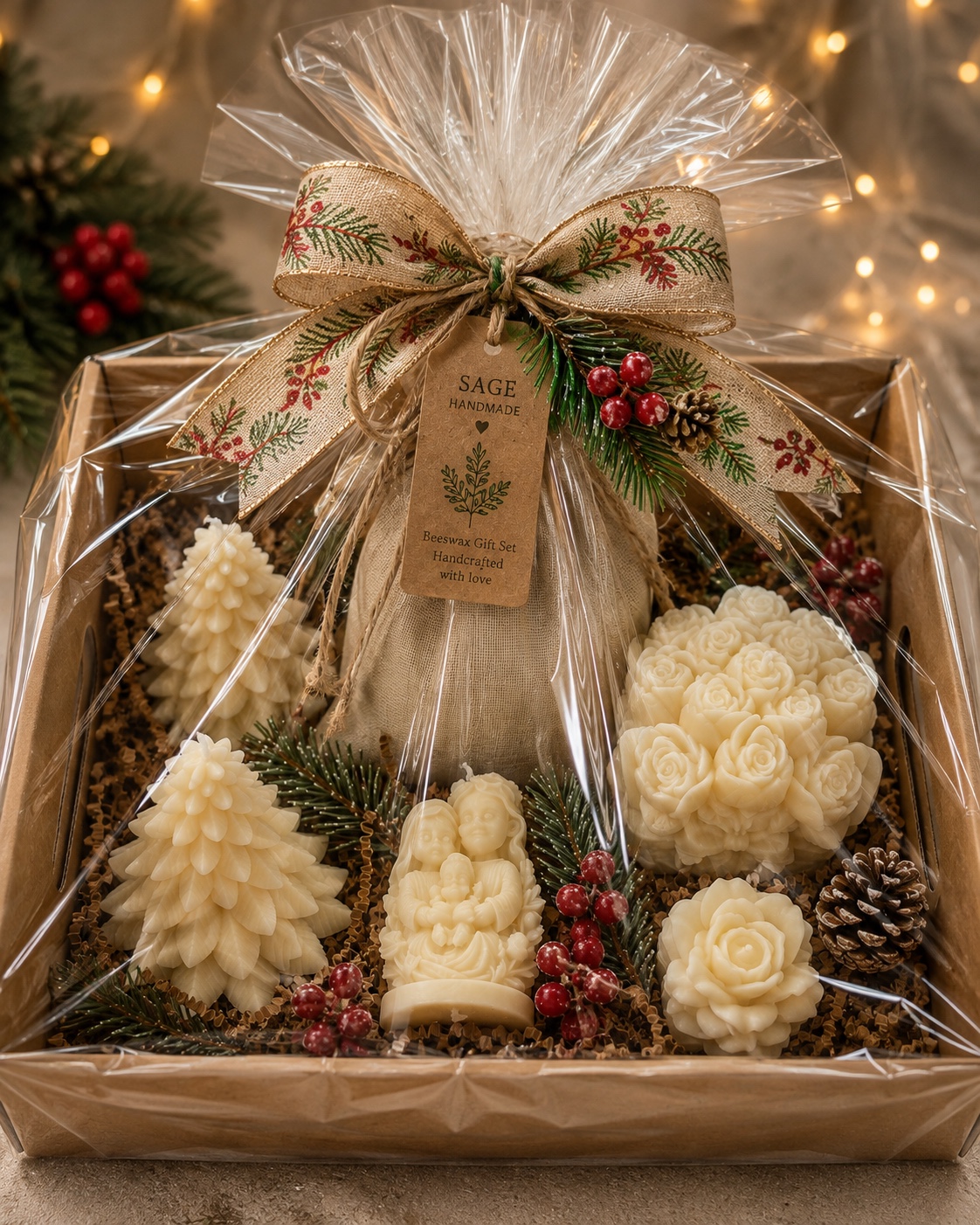 Wrapped Sage Handmade beeswax gift box ready to give